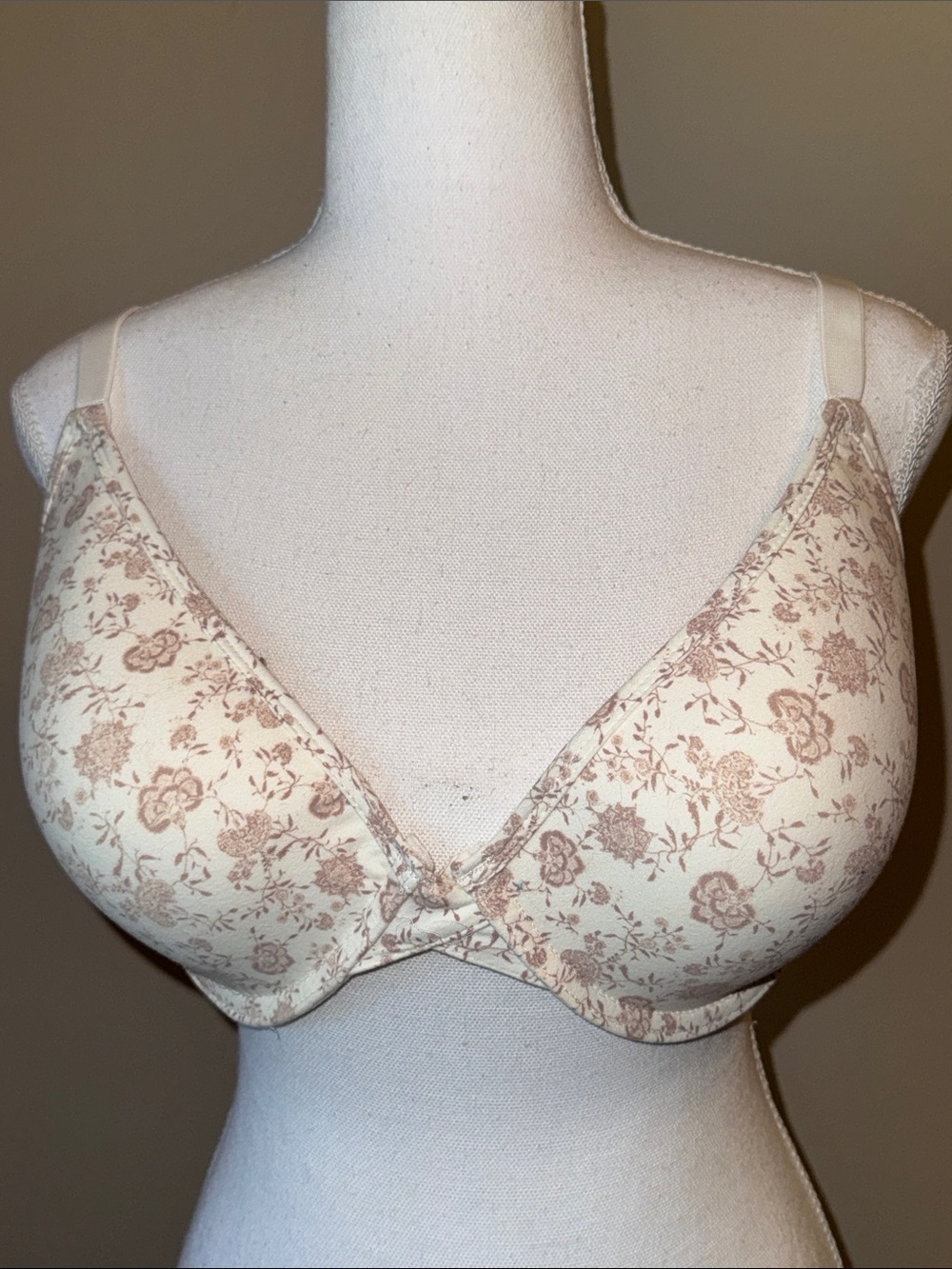 New Lucky Brand Cream Bra with Mauve Floral Print 38 D